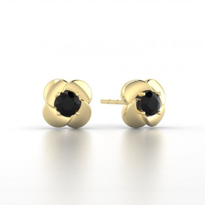 Anémone Boucles d'oreilles Diamant noir en Or jaune 18k