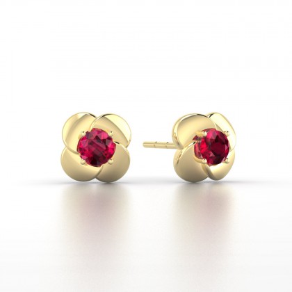 Anémone Boucles d'oreilles Rubis en Or jaune 18k