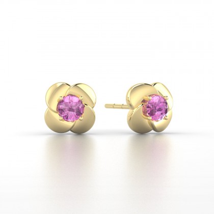 Anémone Boucles d'oreilles Saphir rose en Or jaune 18k