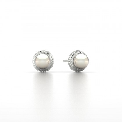 Areata Boucles d'oreilles Perle d'eau douce blanche en Or blanc 18k