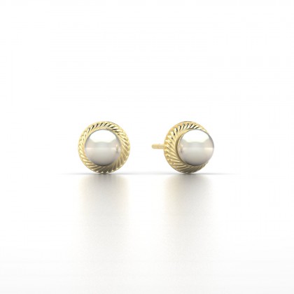 Areata Boucles d'oreilles Perle d'eau douce blanche en Or jaune 18k