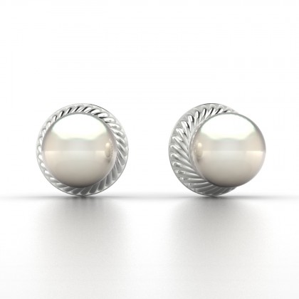 Aritea Boucles d'oreilles Perle d'eau douce blanche en Or blanc 18k