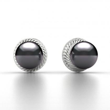 Aritea Boucles d'oreilles Perle d'eau douce noire en Argent 925