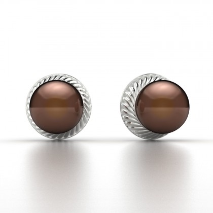 Aritea Boucles d'oreilles Perle d'eau douce chocolat en Or blanc 18k