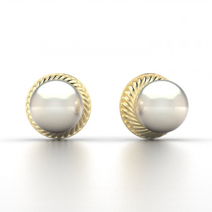 Aritea Boucles d'oreilles Perle d'eau douce blanche en Or jaune 18k