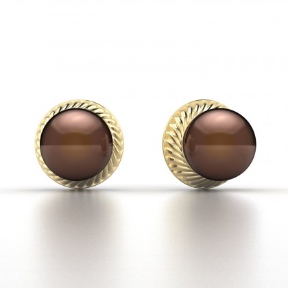 Aritea Boucles d'oreilles Perle d'eau douce chocolat en Or jaune 18k