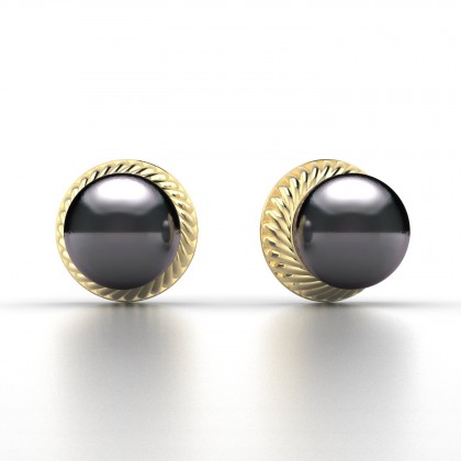 Aritea Boucles d'oreilles Perle d'eau douce noire en Or jaune 18k