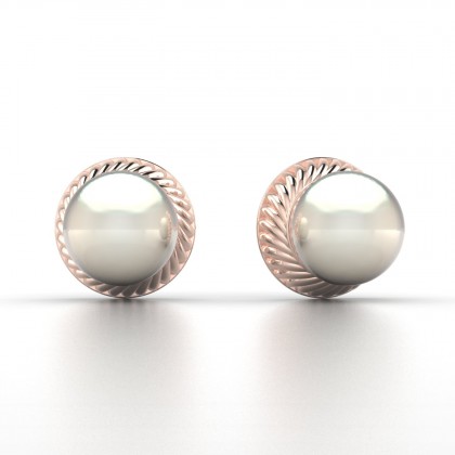 Aritea Boucles d'oreilles Perle d'eau douce blanche en Or rose 18k