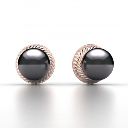 Aritea Boucles d'oreilles Perle d'eau douce noire en Or rose 18k