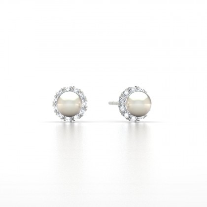 Avera Boucles d'oreilles Perle d'eau douce blanche en Or blanc 18k