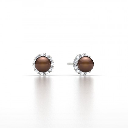 Avera Boucles d'oreilles Perle d'eau douce chocolat en Or blanc 18k