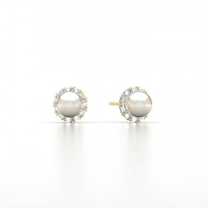 Avera Boucles d'oreilles Perle d'eau douce blanche en Or jaune 18k