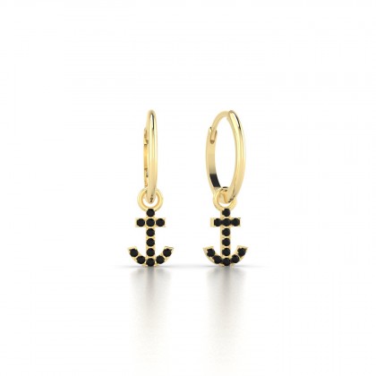 Anchor Boucles d'oreilles Diamant noir en Or jaune 18k