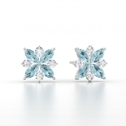 Daria Boucles d'oreilles Marquises Aigue-marine en Or blanc 18k