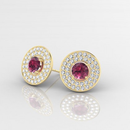 Galaxie Boucles d'oreilles Grenat en Or jaune 18k