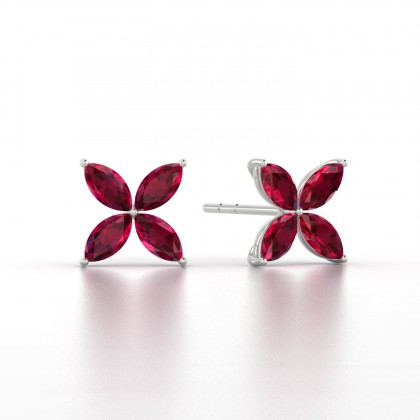 Gigi Boucles d'oreilles Marquises Rubis 0,88 carat en Or blanc 18k