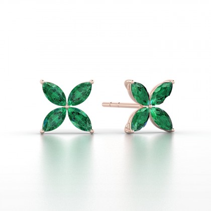 Gigi Boucles d'oreilles Marquises Emeraude 0,80 carat en Or rose 18k