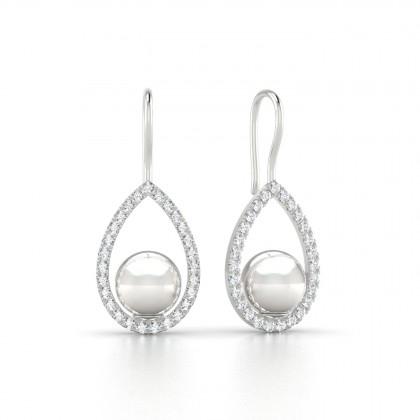 Heimata Boucles d'oreilles Perle d'eau douce blanche en Or blanc 18k