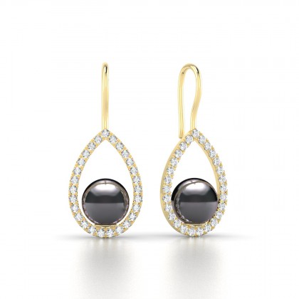 Heimata Boucles d'oreilles Perle d'eau douce noire en Or jaune 18k