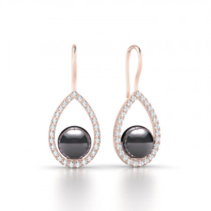 Heimata Boucles d'oreilles Perle d'eau douce noire en Or rose 18k