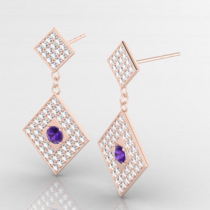 Instant Boucles d'oreilles Améthyste en Or rose 18k