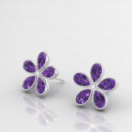 Paquerette Boucles d'oreilles Améthyste en Or blanc 18k