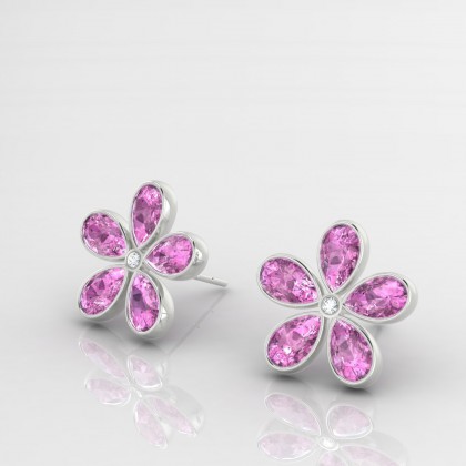 Paquerette Boucles d'oreilles Saphir rose en Or blanc 18k