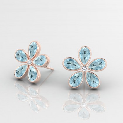 Paquerette Boucles d'oreilles Aigue-marine en Or rose 18k