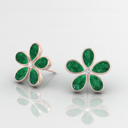 Paquerette Boucles d'oreilles Emeraude en Or rose 18k