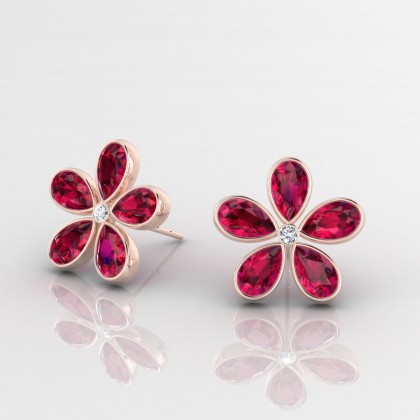 Paquerette Boucles d'oreilles Rubis en Or rose 18k