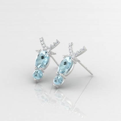 Pénélope Boucles d'oreilles Aigue-marine en Or blanc 18k