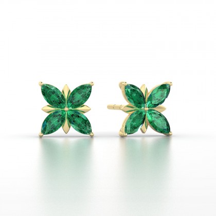 Romy Boucles d'oreilles Marquises Emeraude 0,80 carat en Or jaune 18k