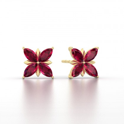 Romy Boucles d'oreilles Marquises Rubis 0,88 carat en Or jaune 18k