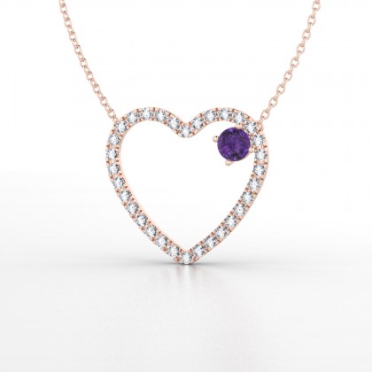 Coeur de pierre Pendentif Améthyste en Or rose 18k