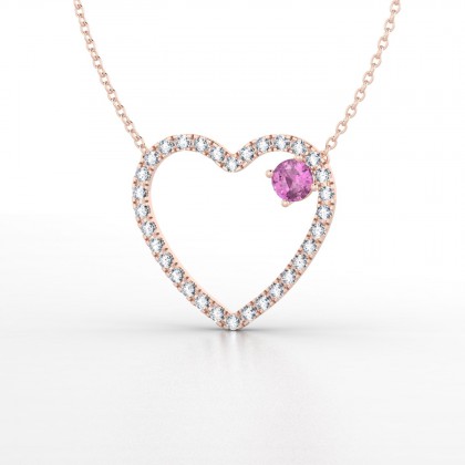Coeur de pierre Pendentif Saphir rose en Or rose 18k