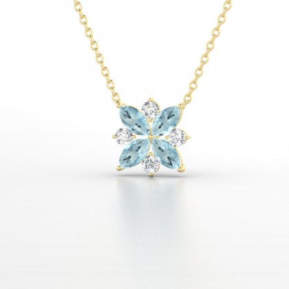 Daria Pendentif Marquises Aigue-marine en Or jaune 18k