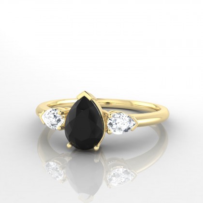 Accordance Bague Diamant noir en Or jaune 18k