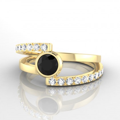 Camélia Bague Diamant noir en Or jaune 18k